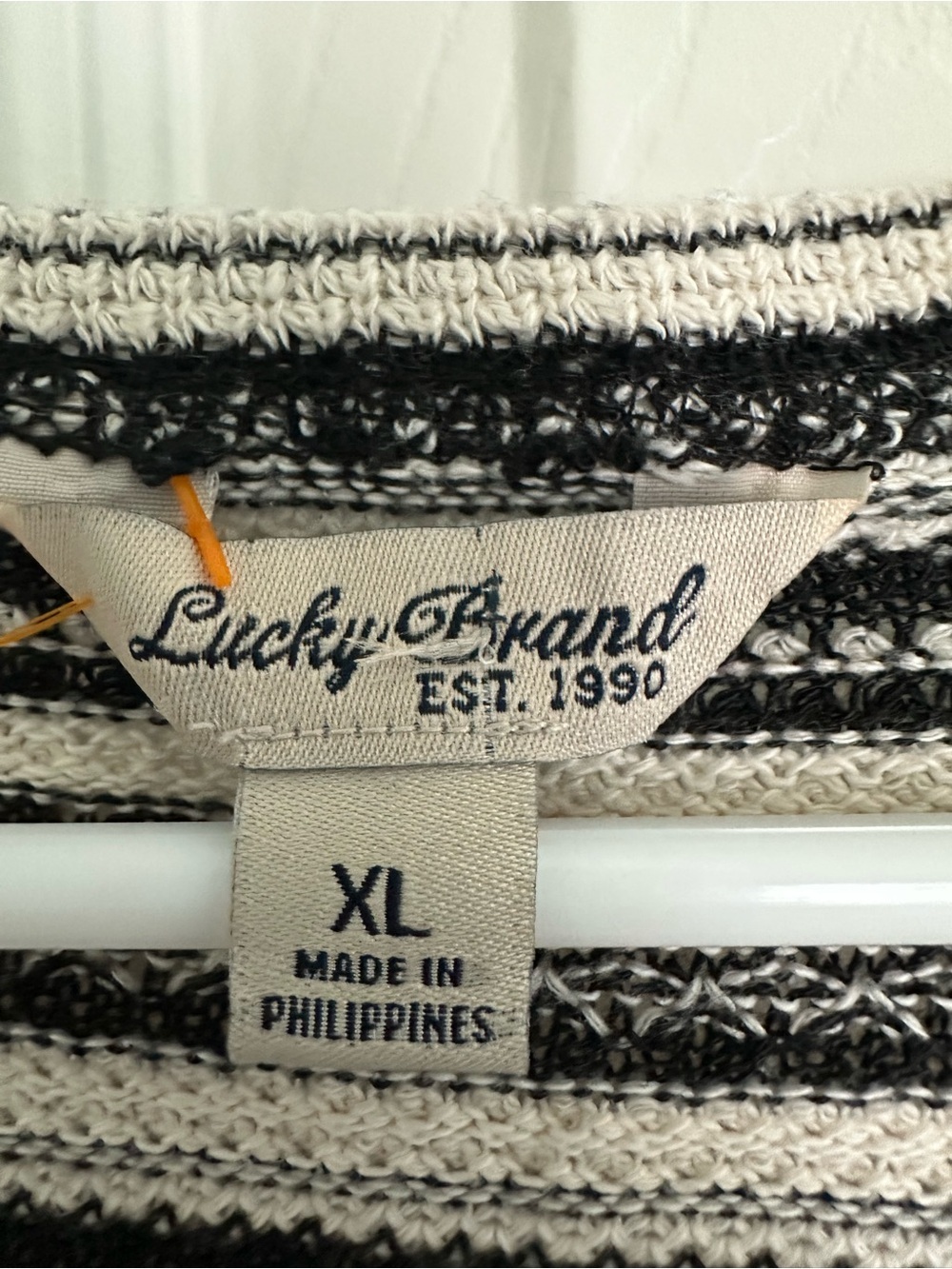 Lucky Brand Chloe Womens XL Black Cream Striped Knit Henley Shirt Sweater Boho - Picture 3 of 8